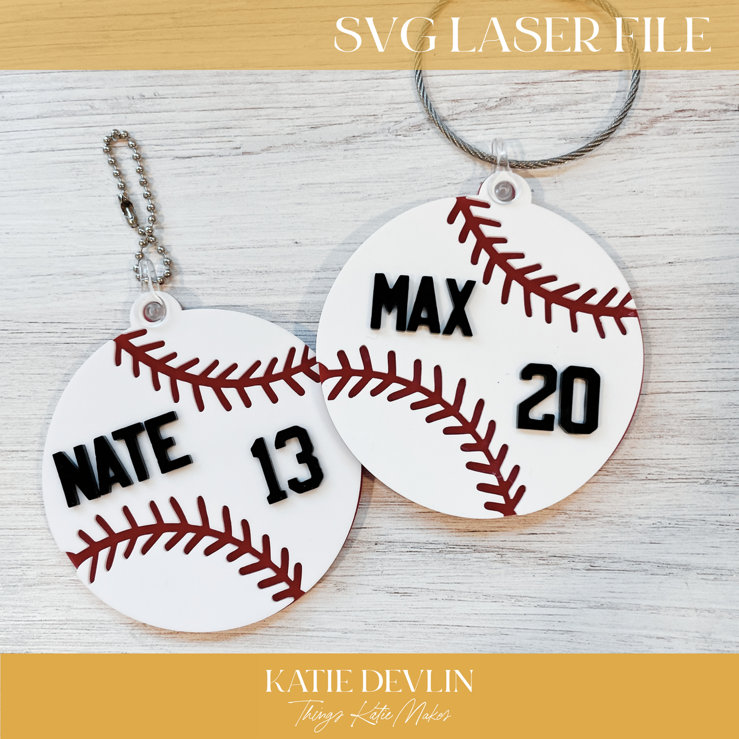 Baseball Keychain Laser Ready SVG - Keychain, Ornament and Sign Sized