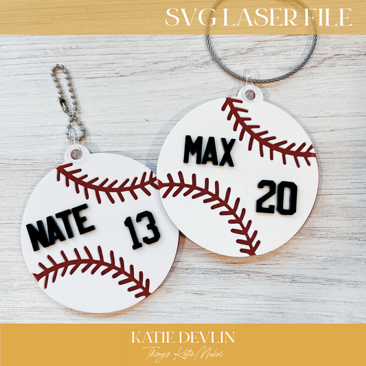 Baseball Keychain Laser Ready SVG - Keychain, Ornament and Sign Sized