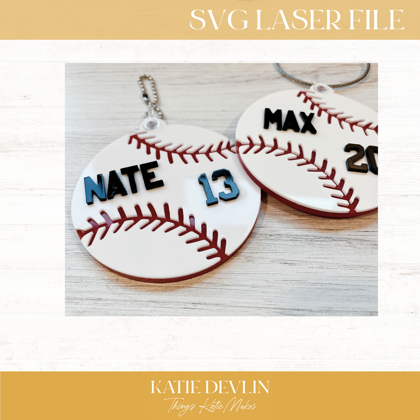 Baseball Keychain Laser Ready SVG - Keychain, Ornament and Sign Sized