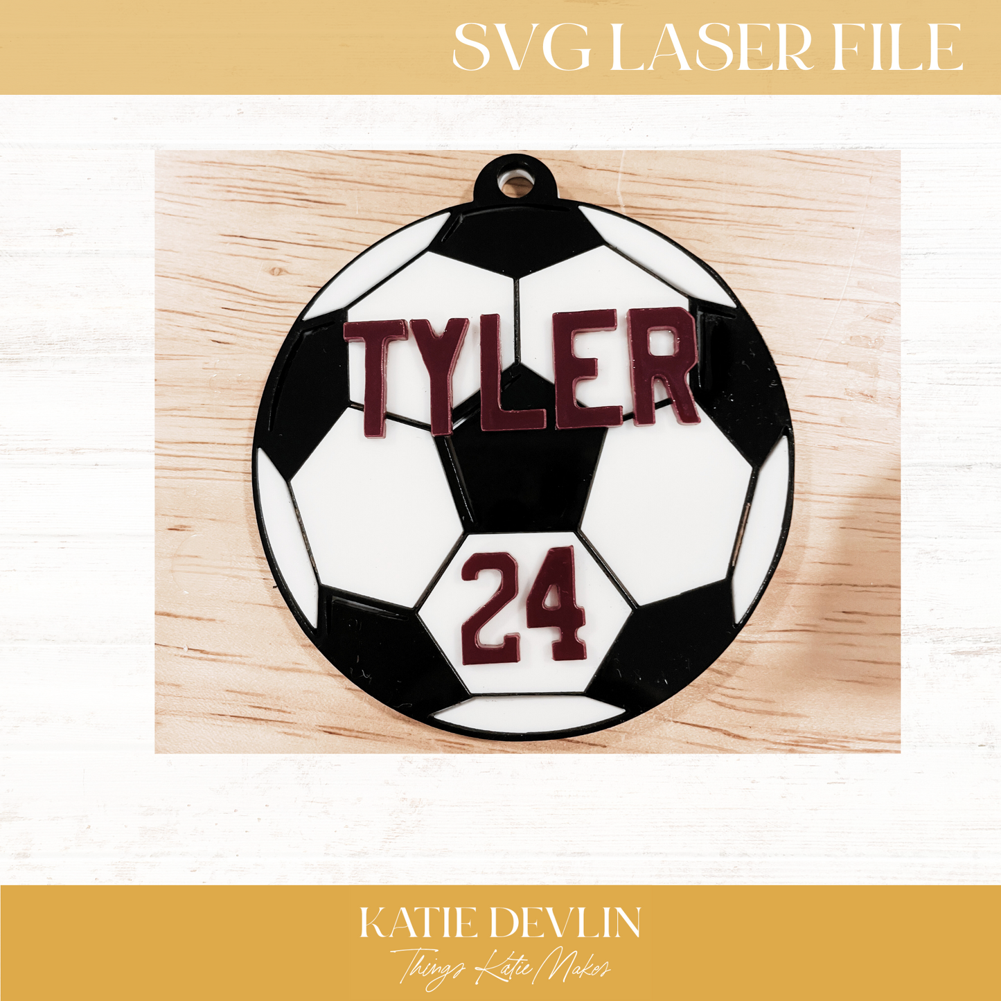 Soccer Keychain Laser Ready SVG - Keychain, Ornament and Sign Sized