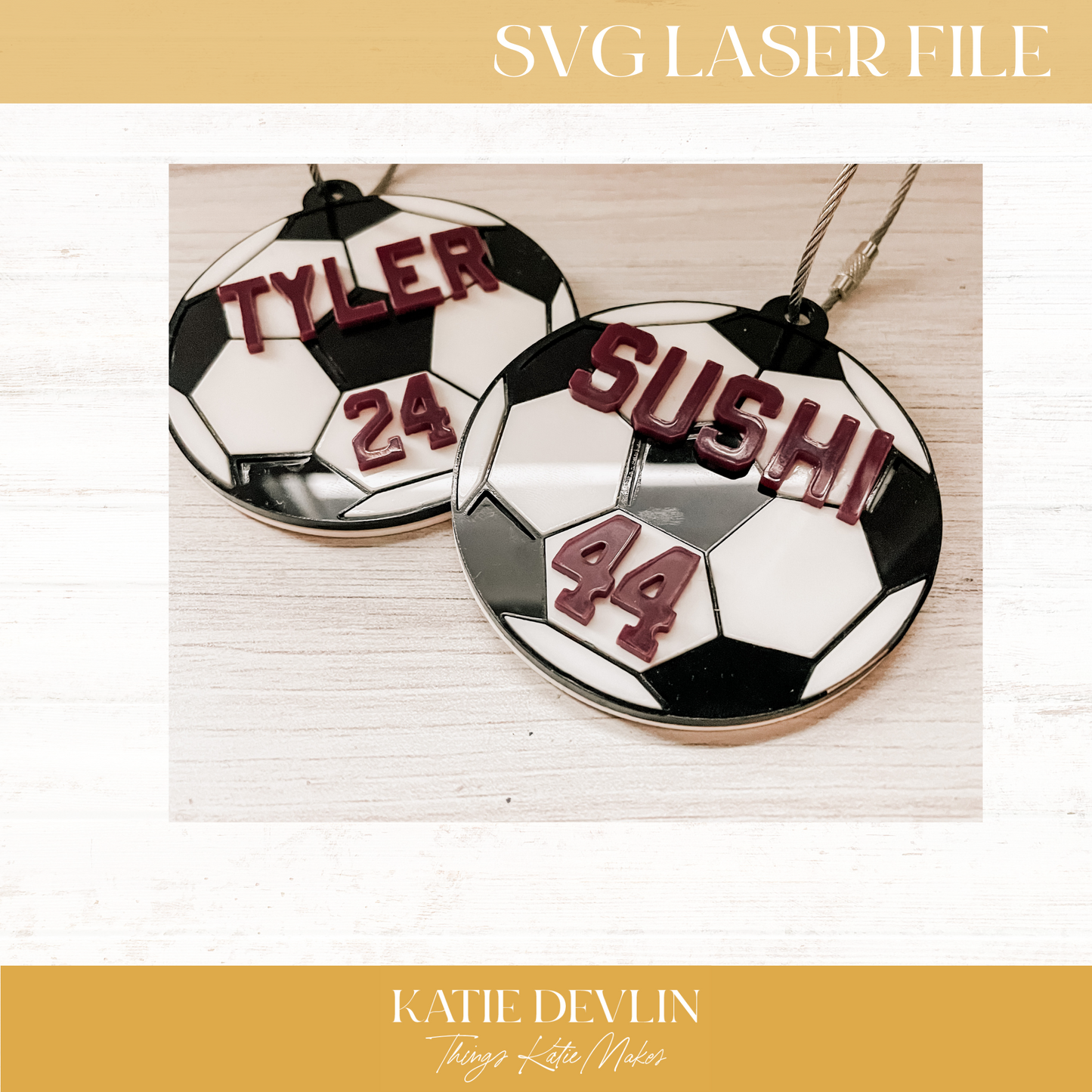 Soccer Keychain Laser Ready SVG - Keychain, Ornament and Sign Sized
