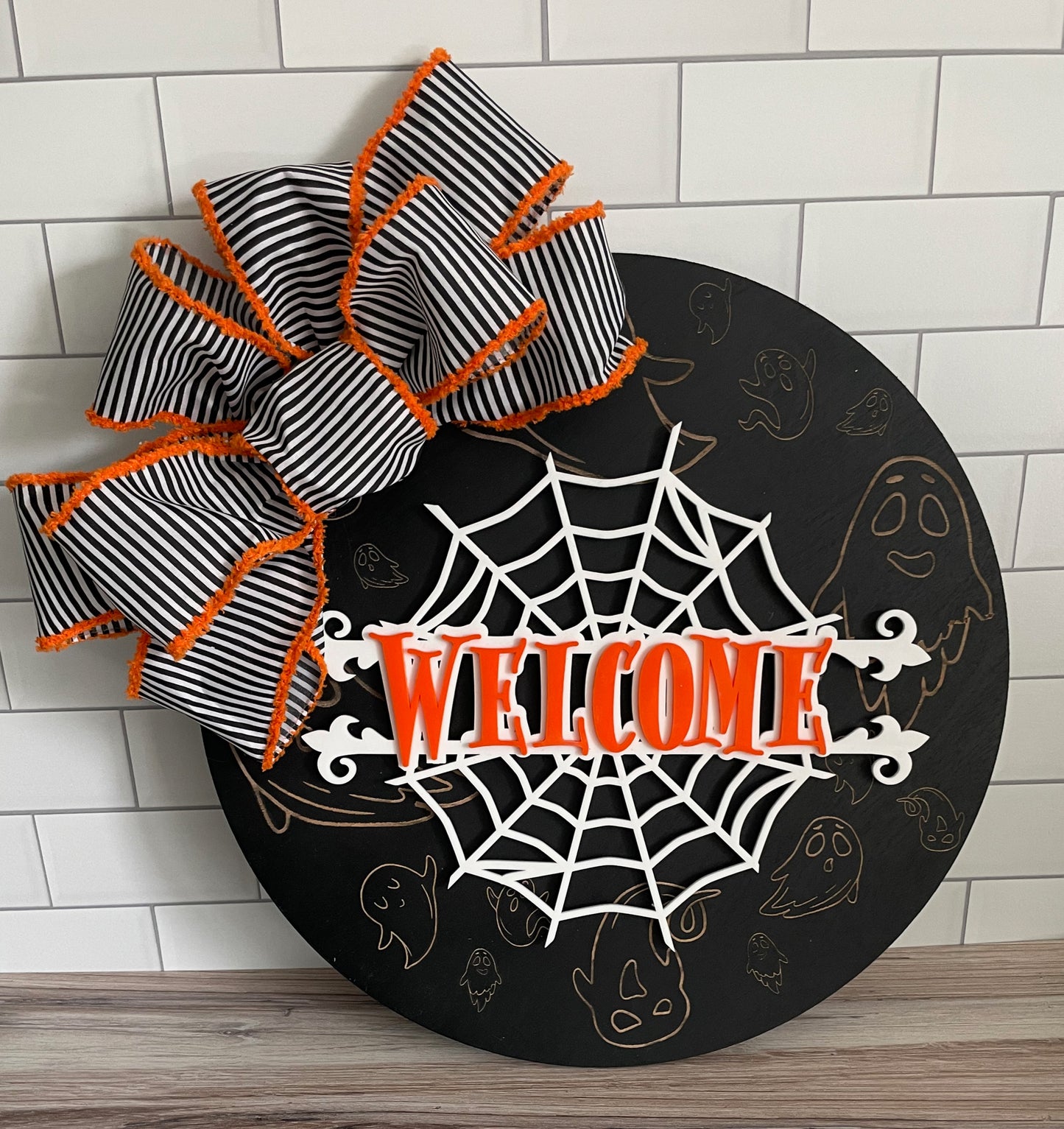 Spiderweb & Ghosts Welcome Sign