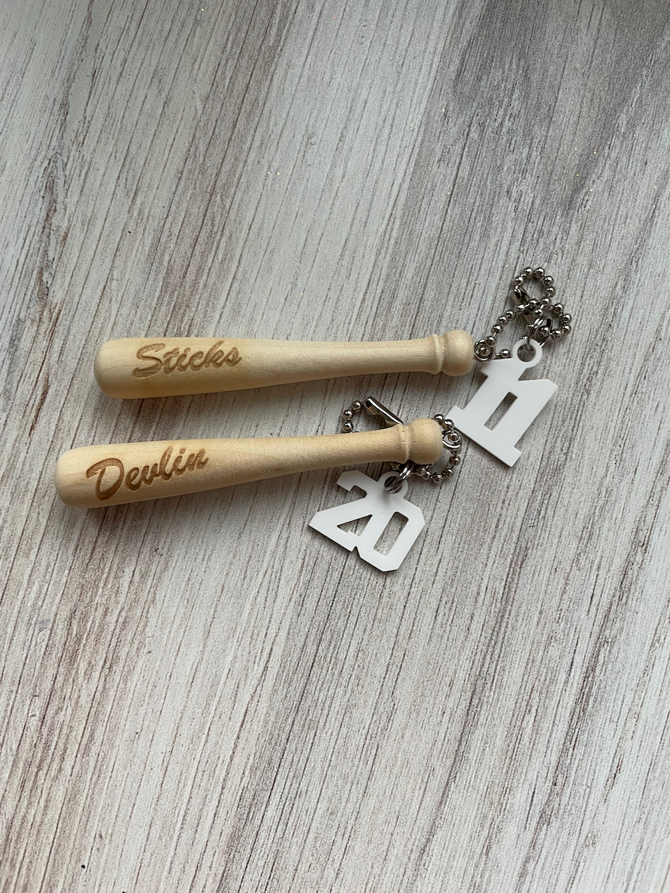 Personalized Mini Baseball Bat Keychain/Backpack Tag - Laser Engraved