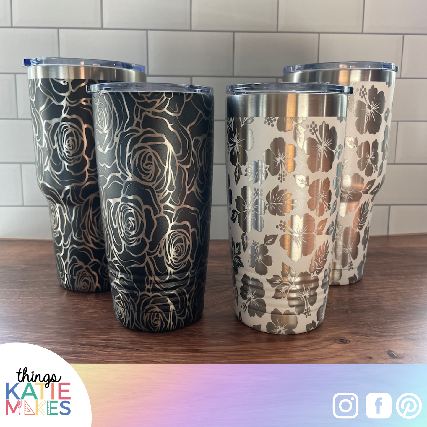 Hibiscus or Rose Engraved Full Wrap Tumbler