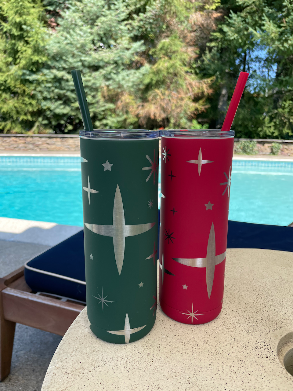 Retro Stars Engraved Skinny Tumbler