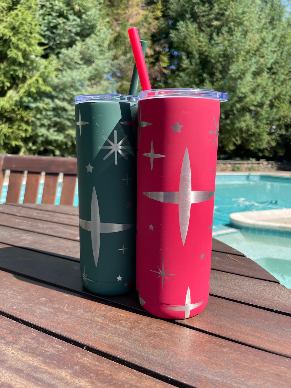 Retro Stars Engraved Skinny Tumbler