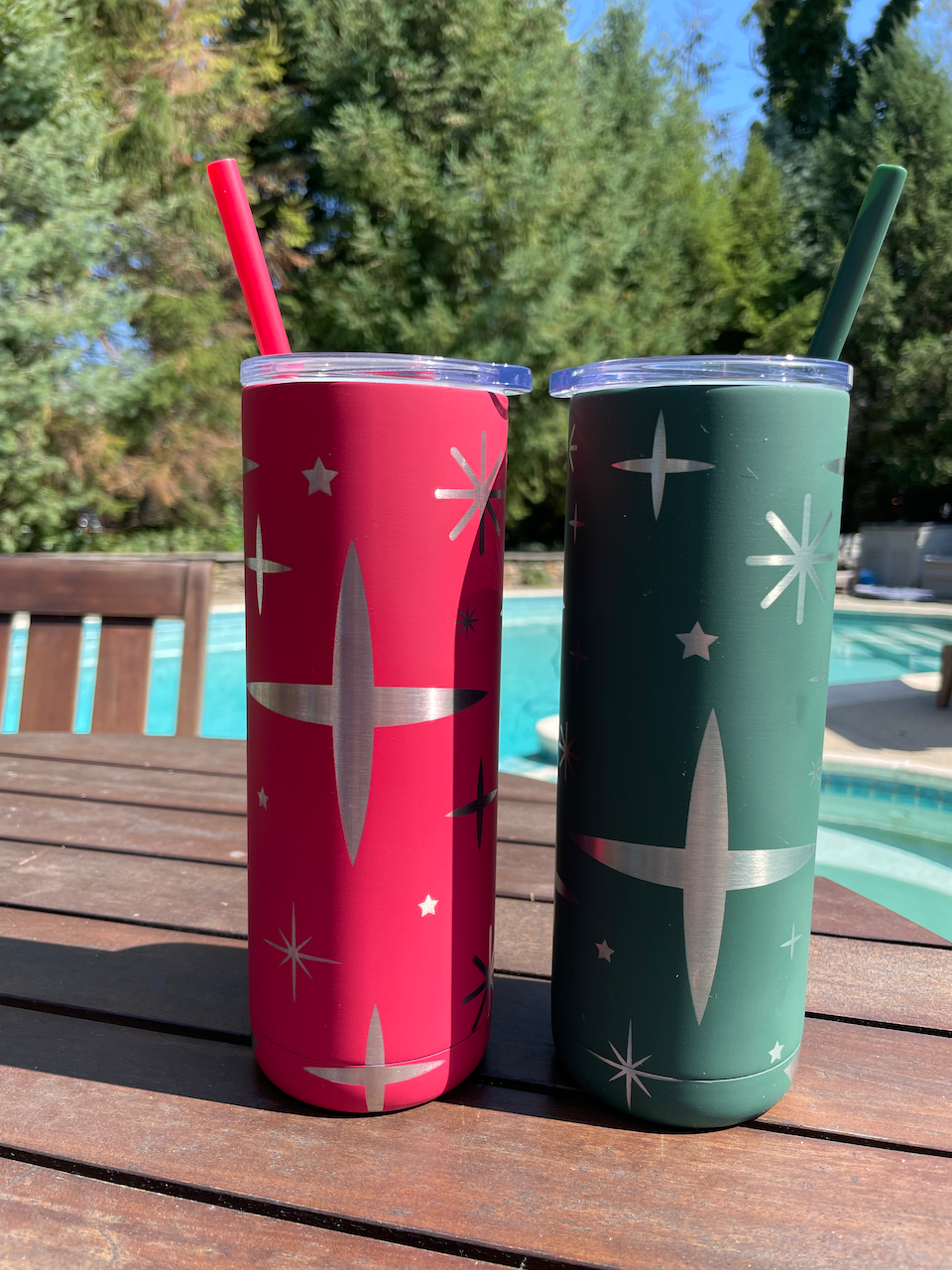 Retro Stars Engraved Skinny Tumbler